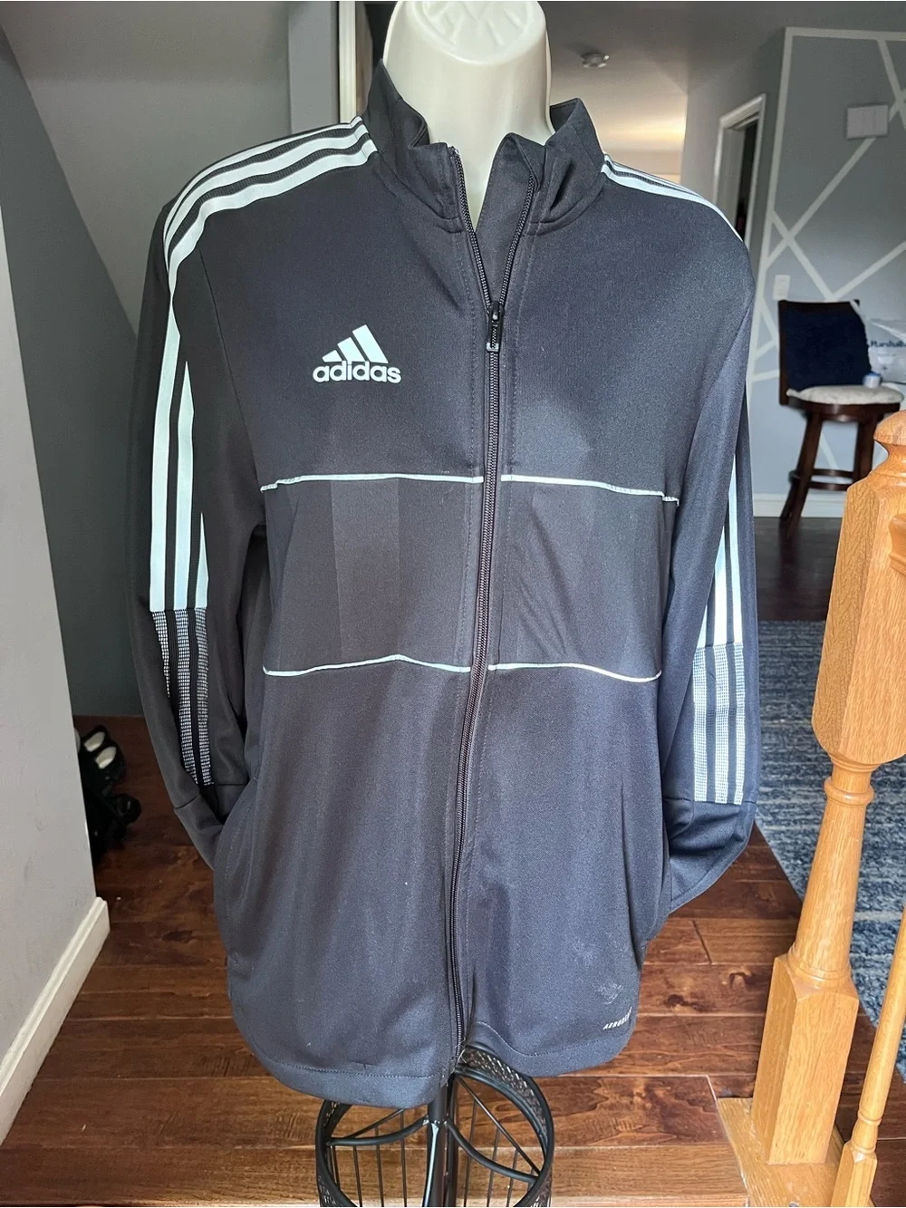 adidas Black Full-Zip Performance Jacket with White Stripes
